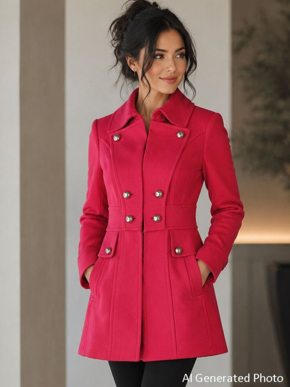White House Black Market Red Pea Coat Size XXS